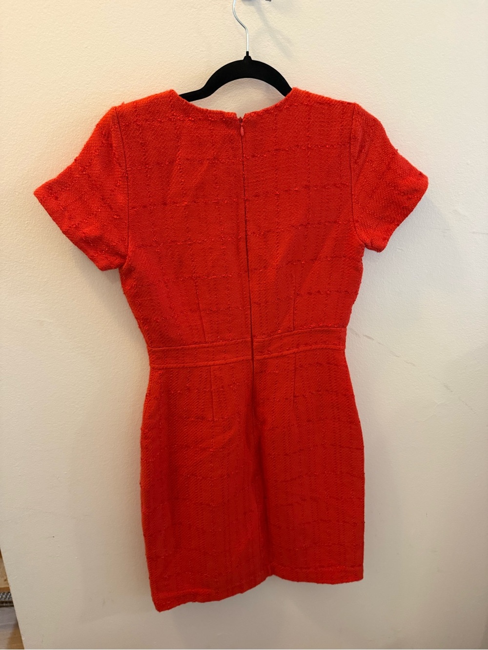 Ann Taylor Red Orange Short-Sleeve Tweed Dress with Front Button Detail - Picture 3 of 3